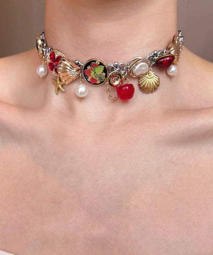 Art Multicolor Stainless Steel Shell Pearl Pendant Necklace