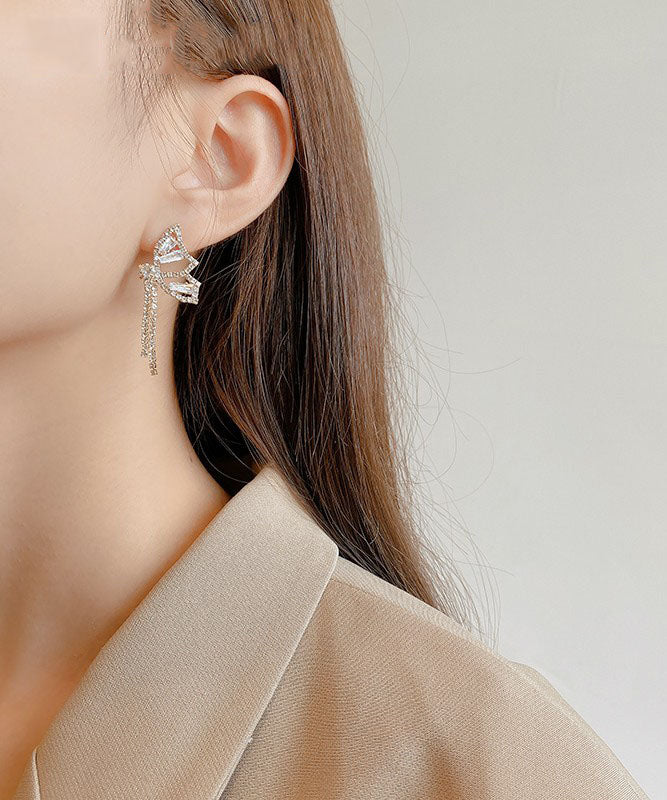 Gold Copper Zircon Crystal Butterfly Drop Earrings