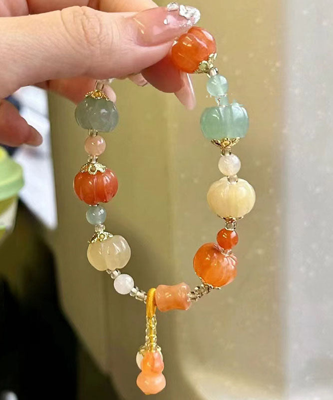 Rainbow Jade Pumpkin Gourd Beading Charm Bracelet