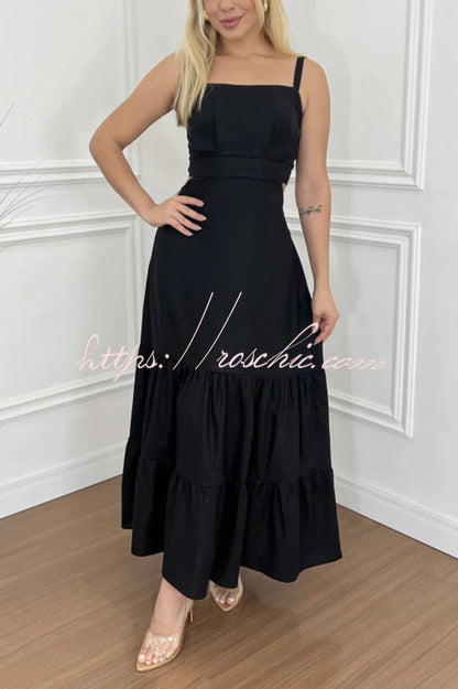 Color Sleeveless Pleated Back Waist-baring Maxi Dress