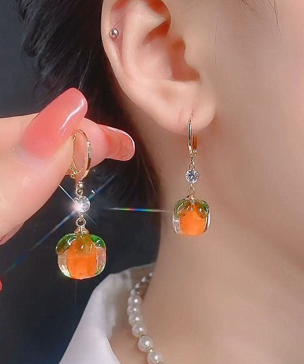 Orange Alloy Inlaid Zircon Crystal Drop Earrings