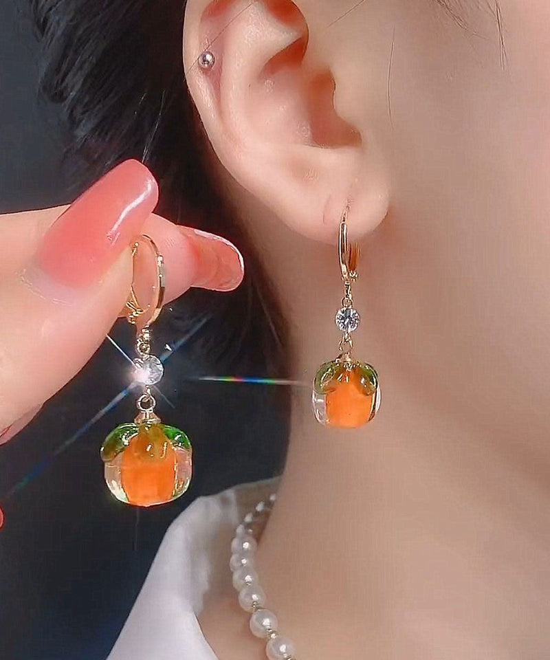 Orange Alloy Inlaid Zircon Crystal Drop Earrings