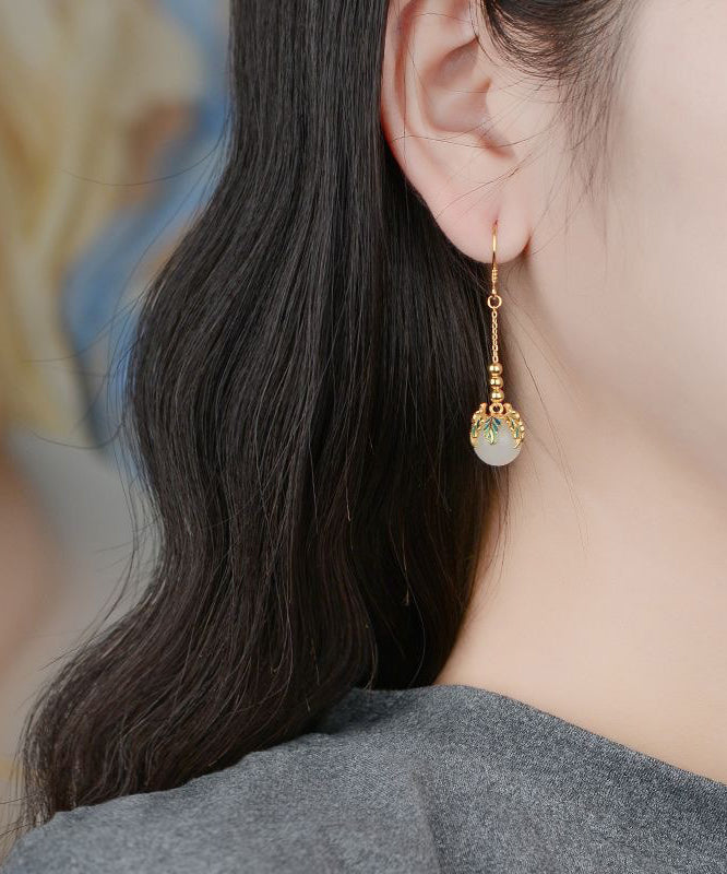Sterling Silver Overgild Jade Enamel Drop Earrings