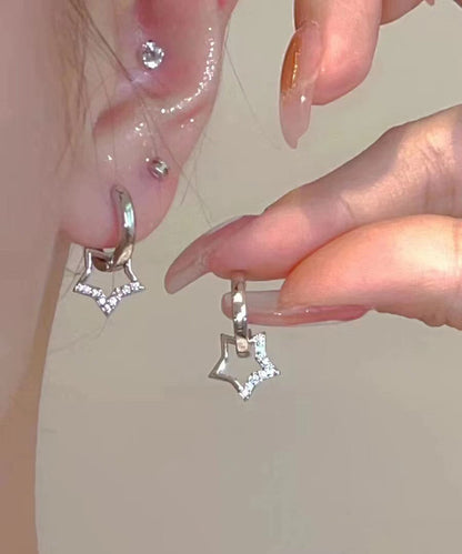 Boutique Silk Sterling Silver Zircon Star Hoop Earrings