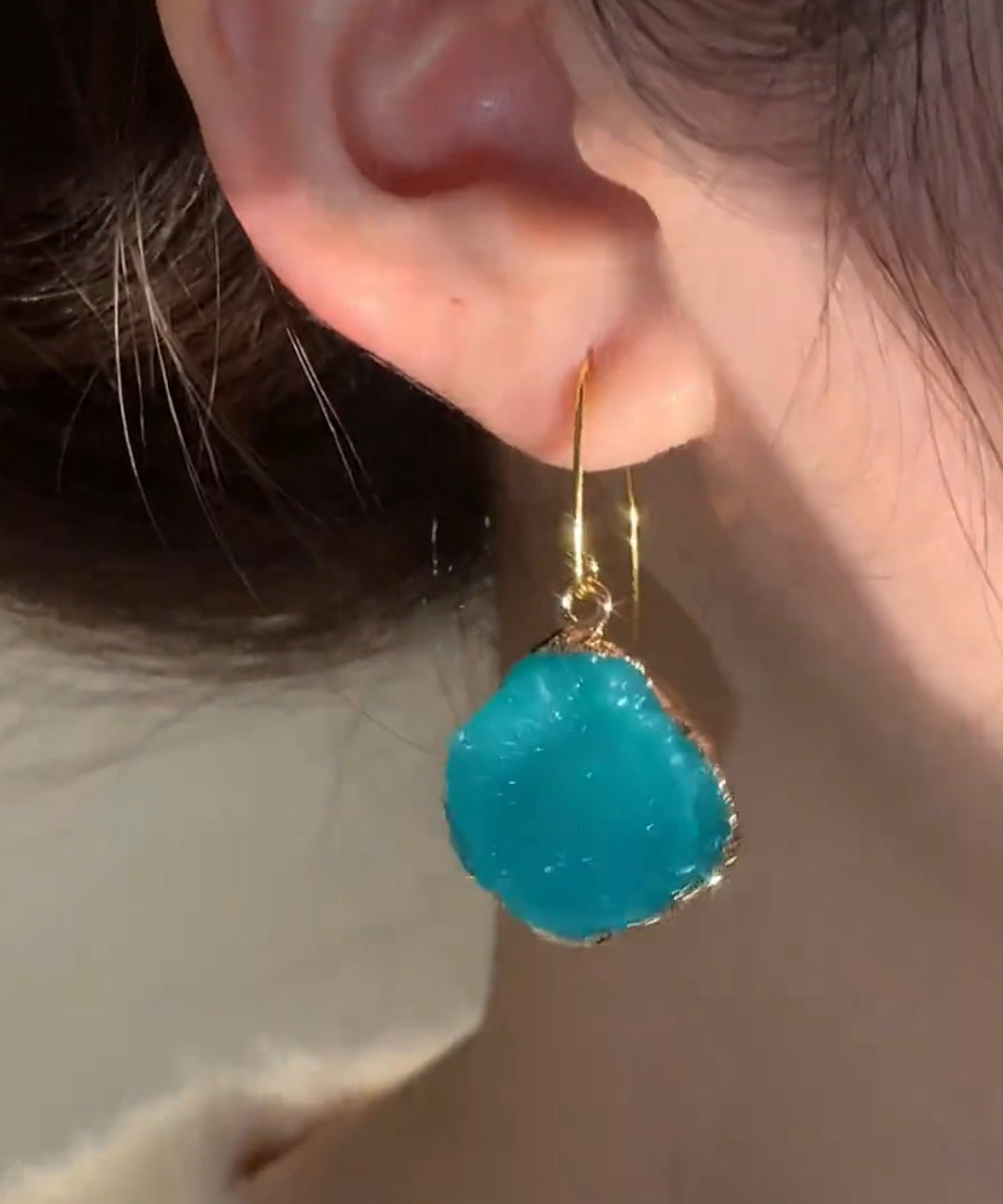Blue Copper Alloy Asymmetrical Gem Stone Drop Earrings
