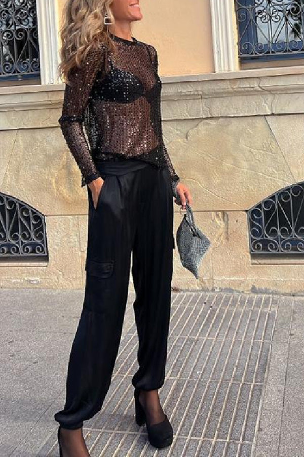 Keep It Shine Sequin Long Sleeve Shift Blouse(shipped Within 24 Hours)