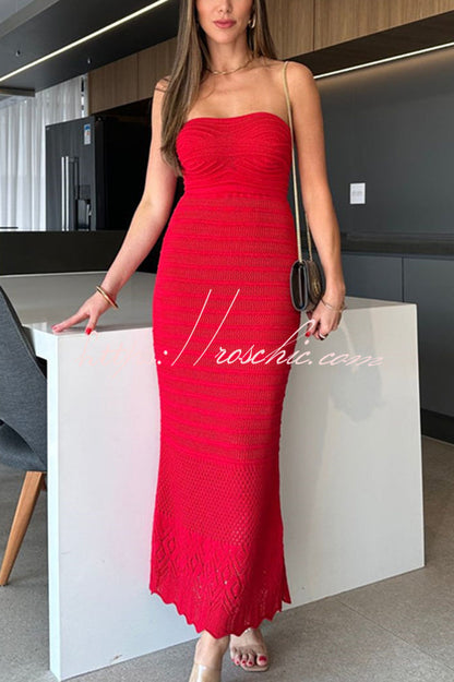 Color Knitted Off Shoulder Slim Maxi Dress