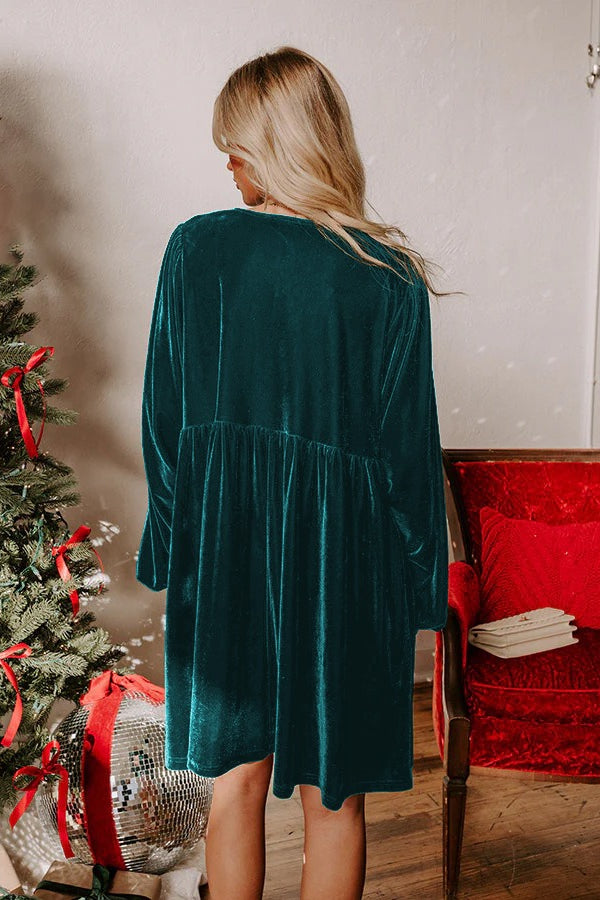Velvet Loose Cutout Tie Waist Mini Dresses