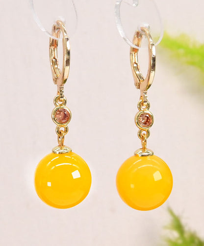 Yellow 14k Gold Crystal Chalcedony Drop Earrings