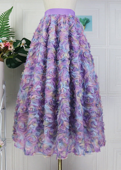 Yellow Embroidered Elastic Waist Tulle Maxi Skirt