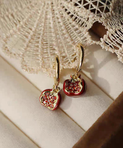 Boutique Red Copper Overgild Zircon Pomegranate Drop Earrings