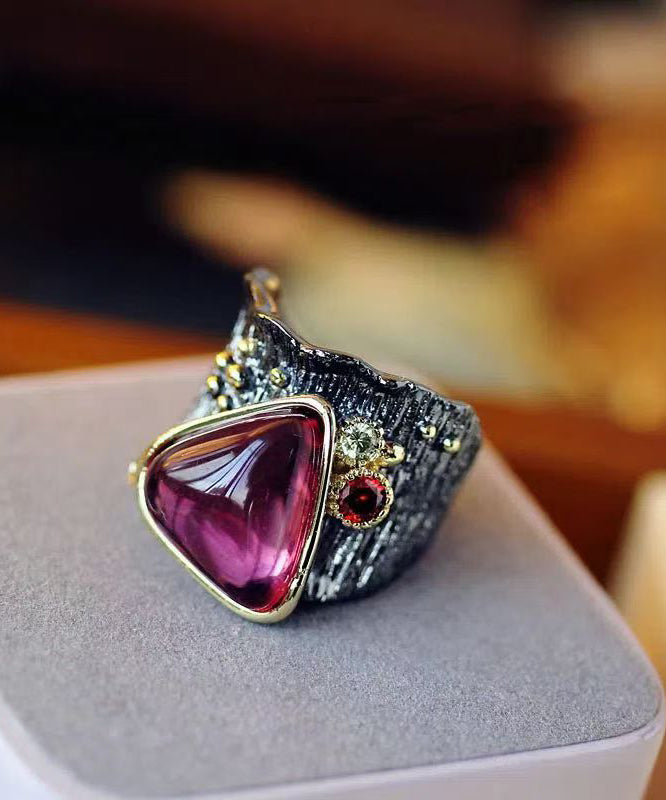 Purple Sterling Silver Overgild Gem Stone Rose Rock Sugar Rings