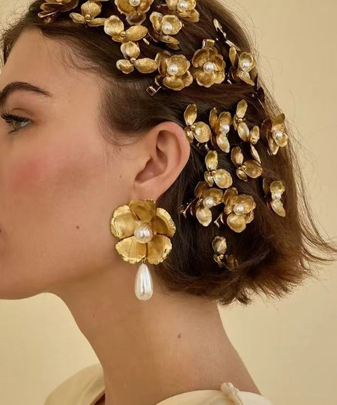 Yellow Alloy Pearl Four Sets Hairpin