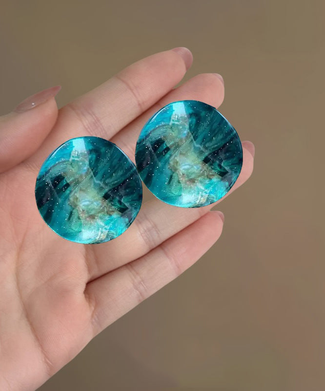 Blue Alloy Asymmetrical Resin Tie Dye Stud Earrings