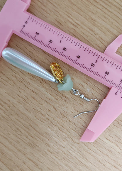 Retro Water Droplet Pearl Fupai 14k Gold Drop Earrings