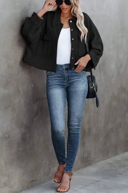 Waffle Cardigan Short Top Jacket