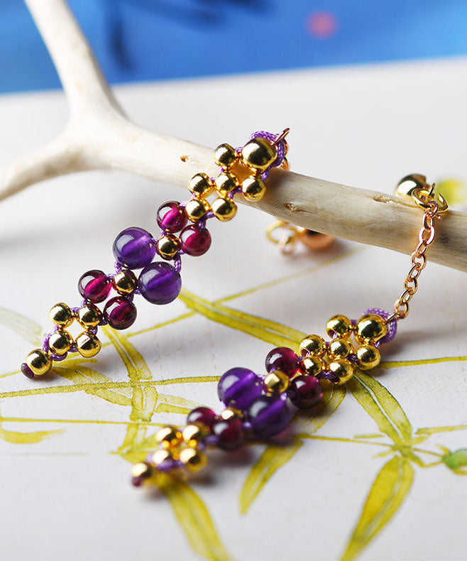 Handmade Purple Grape Crystal 14k Gold Drop Earrings