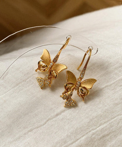 Gold Sterling Silver Overgild Zircon Butterfly Drop Earrings
