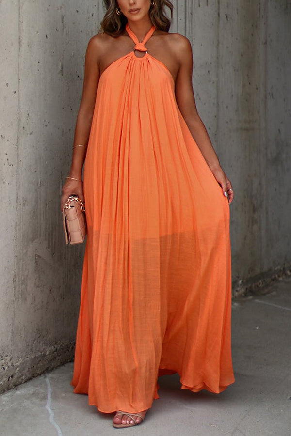 Nolah V-neck Pleated Halterneck Maxi Dress