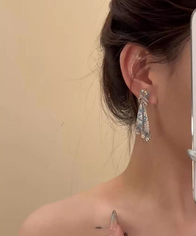 Rainbow Alloy Zircon Silk Tassel Drop Earrings