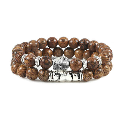 Buddha Stones 2pcs Natural Crystal Agate Buddha Protection Bracelet