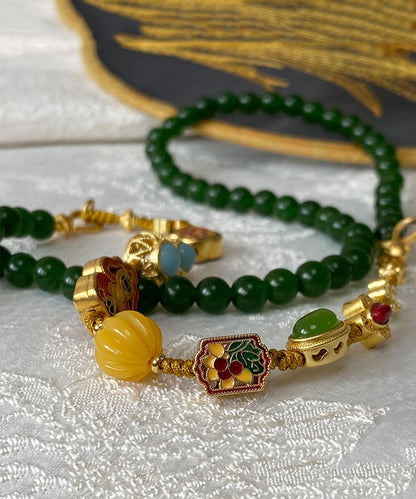 Blackish Green Jade Turquoise Cloisonne Enamel Detachable Beading Graduated Bead Necklace