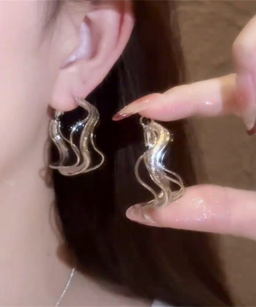 Silk Metal Asymmetrical Hollow Out Hoop Earrings