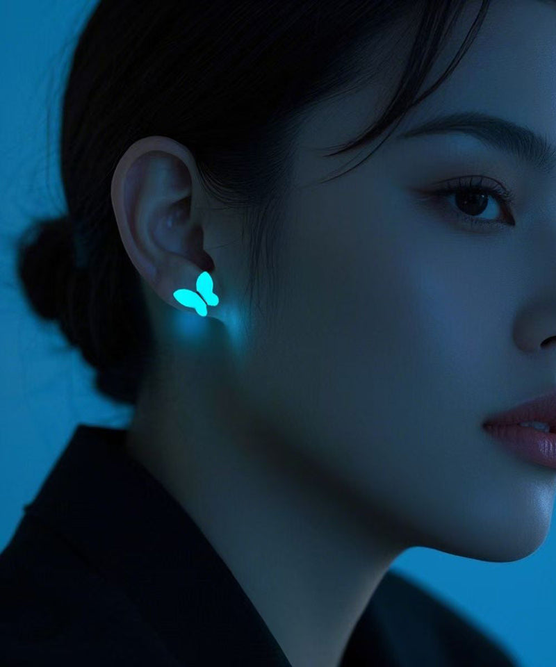Unique Silk Stainless Steel Emit Light Butterfly Stud Earrings