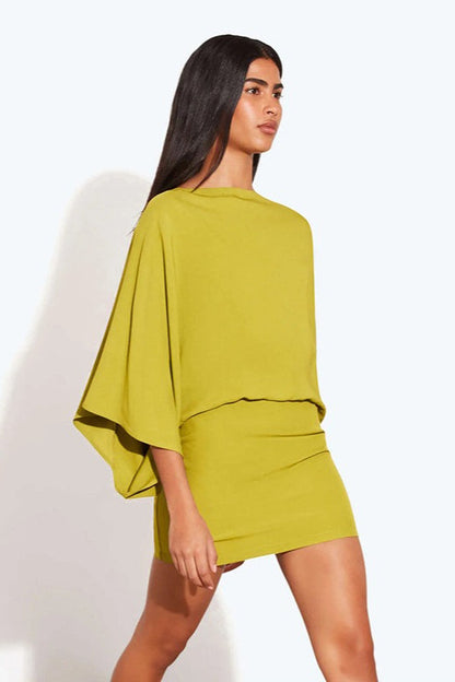 Back Deep V Cowl Neck Loose Mini Dress