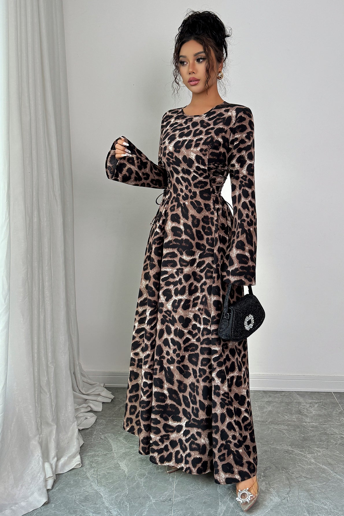 Leopard Long Sleeve Maxi Dress