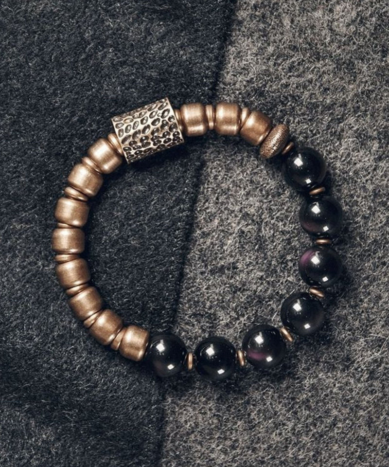 Retro Colorblock Ancient Gold Beads Bracelet