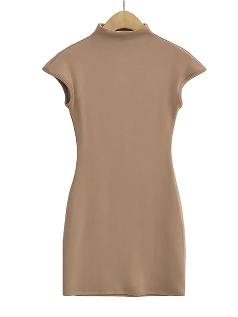 Mini Dresses for Summer Knitted Dress Clothes Black Dresses Short Sleeve Turtleneck Pink Dress Bodycon