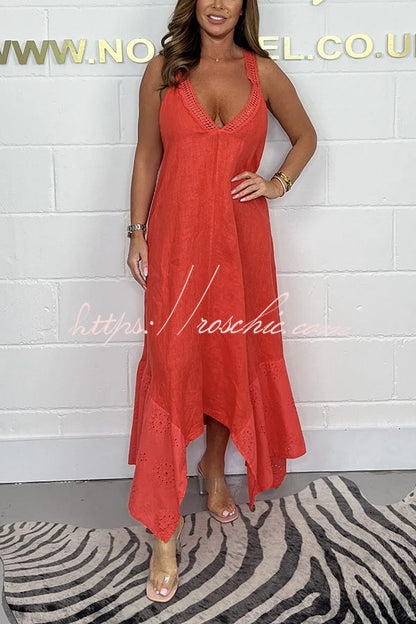 Color V-neck Sleeveless Backless Irregular Maxi Dress