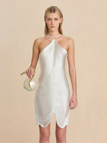 Halter Neck Fringed Resort Party Mini Dress
