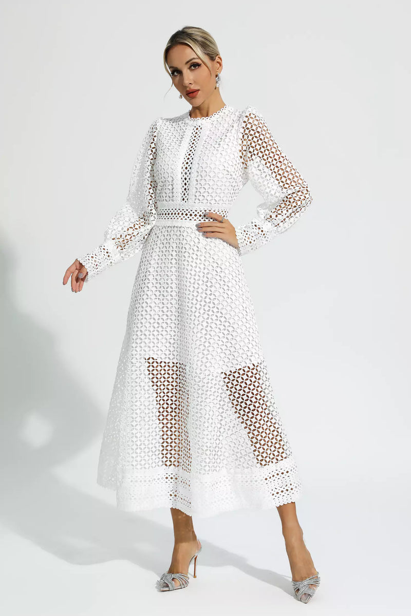 Monroe White Hollow Long Sleeve Maxi Dress
