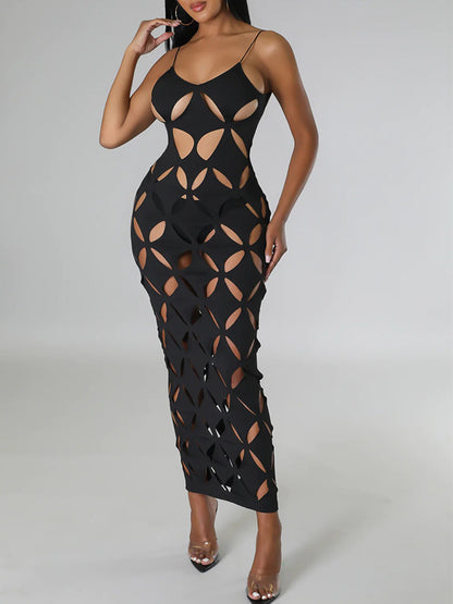 Black Laser-cut Maxi Dress Cover-up and Black Bikini