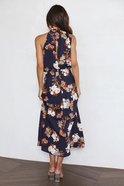 Wine Country Dates Halter Neck Elastic Waist Maxi Dress