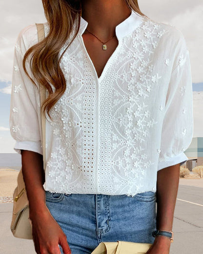 Xavier | ’s Summer V Neck Puff Sleeve Blouse