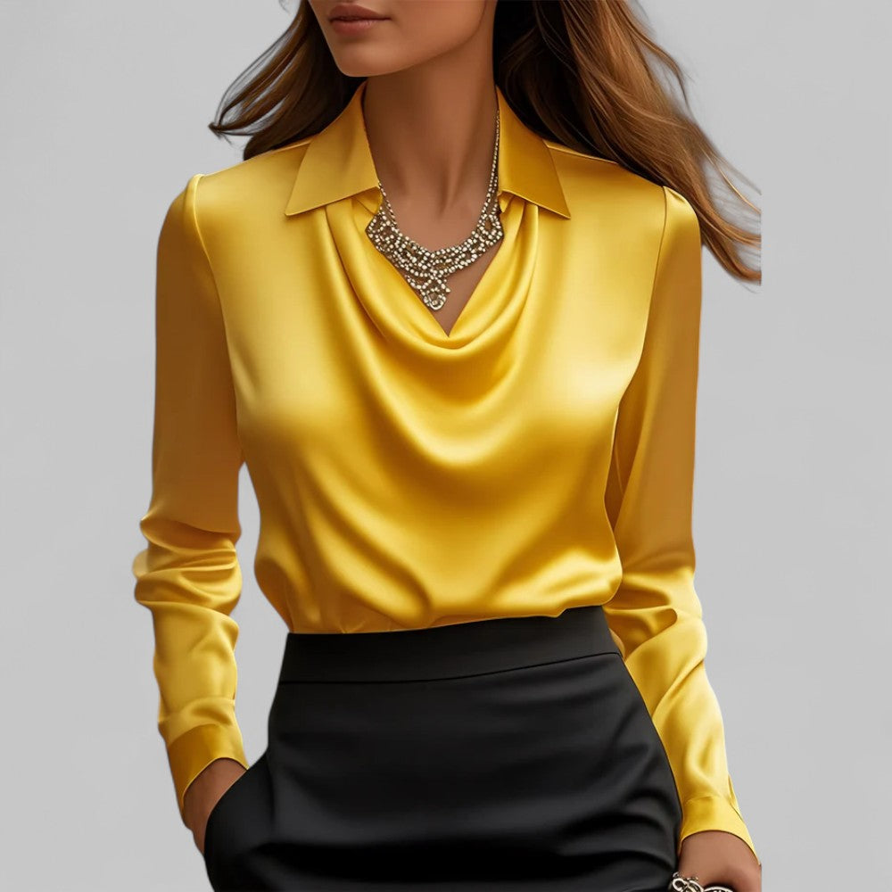 Rose | ’s Draped Neck Long Sleeve Satin Blouses