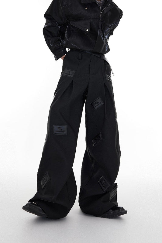Stitched Vegan Leather Logo Pants