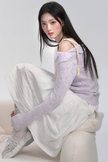 Lavender Diamond Pattern Knit Blouse
