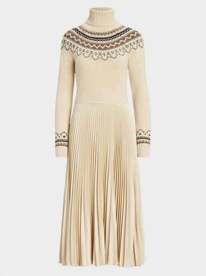Hybrid Sweater-pleated Turtleneck Dress