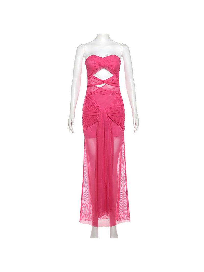 See Through Tied Tube Cutout Drapped Maxi Dress