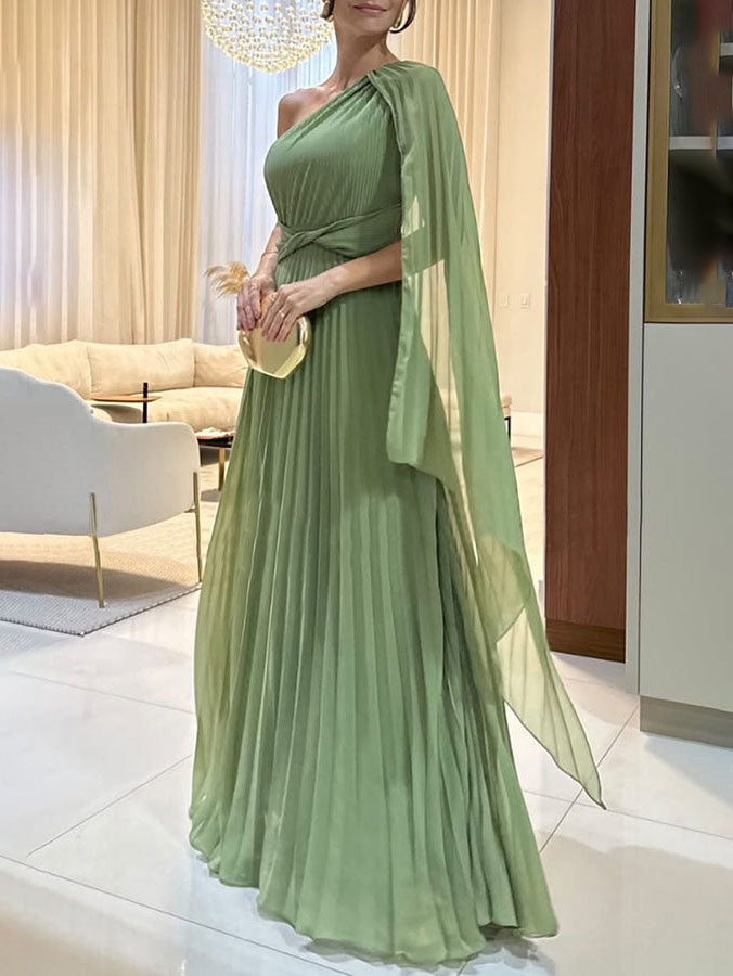 Flowing Pleated Off-the-shoulder Maxi Dress