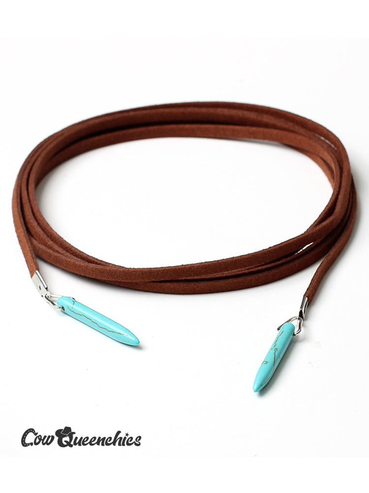Western Turquoise Pendant Leather Necklace