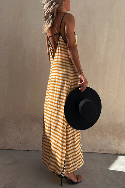 Take a Trip Print Backless A-line Maxi Dress