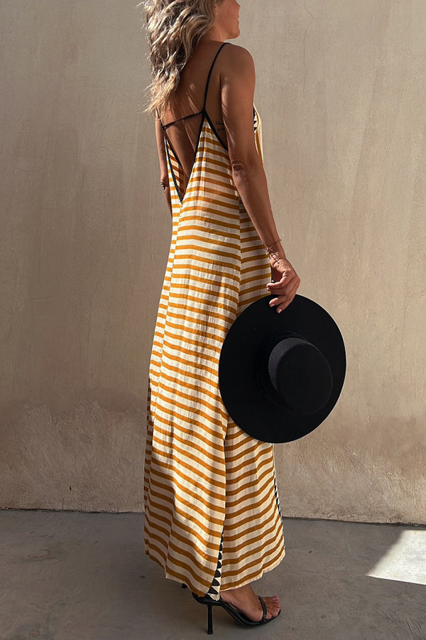 Take a Trip Print Backless A-line Maxi Dress