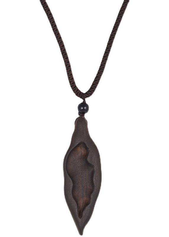 Simple Black Hand Knitting Leaf Pendant Necklace
