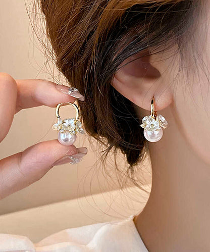 Diy White Alloy Pearl Hoop Earrings