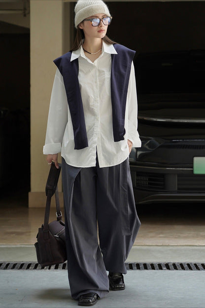 Knit Shawl Two-piece Shirt Blouse